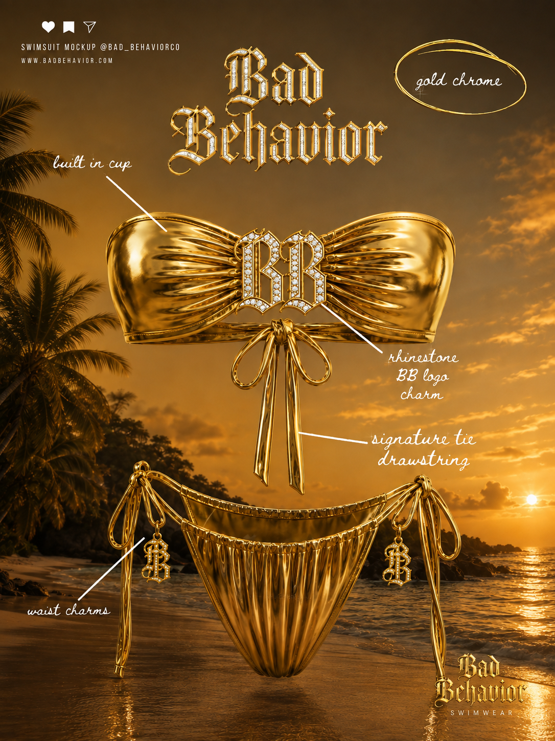 Bad Behavior gold chrome bikini